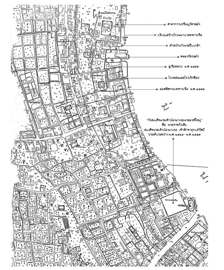 562_สันนิษฐานบริเวณที่ตั้งของอู่เรือหลวงในแผนที่กรุงธนบุรี จ.ศ. 1249 (พ.ศ. 2430)